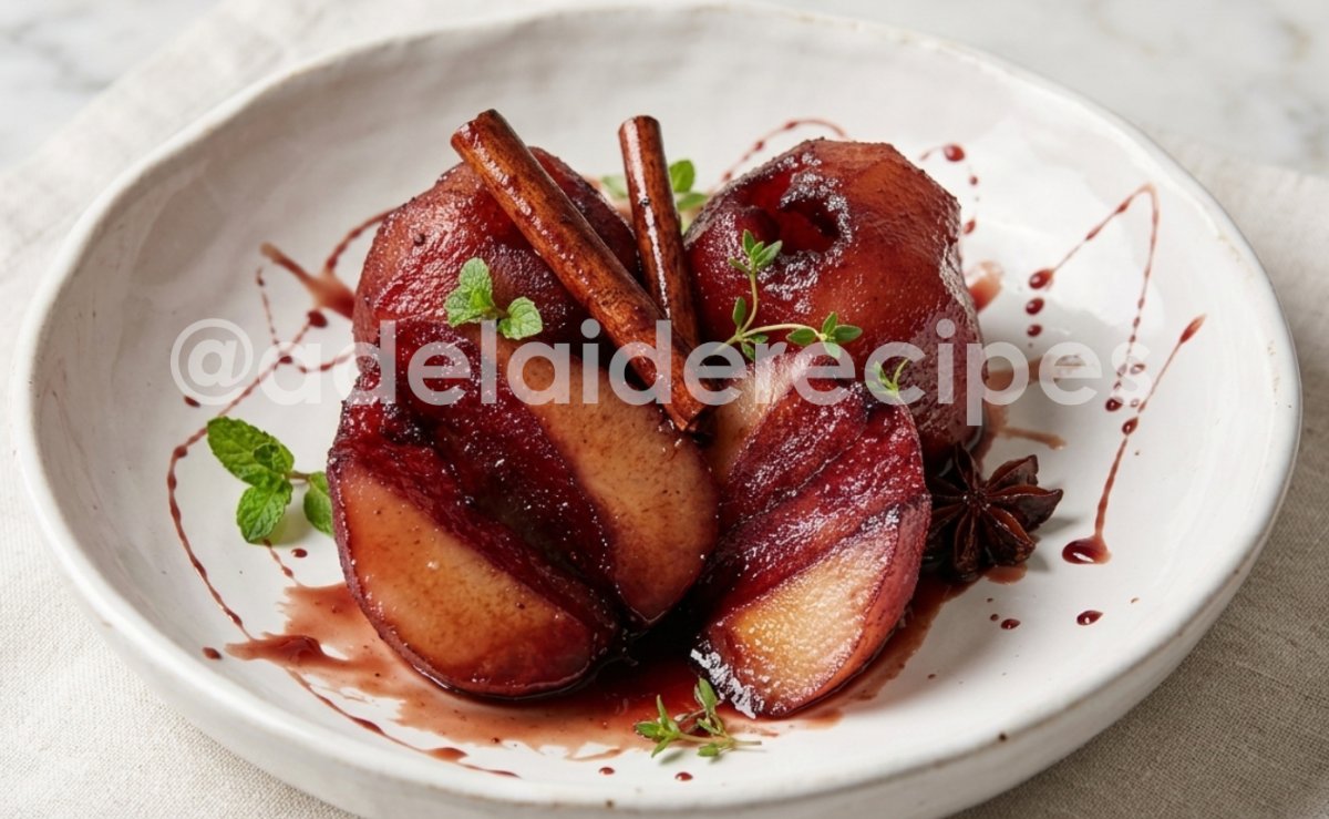 Drunken Pears in Red Wine & Spice Syrup